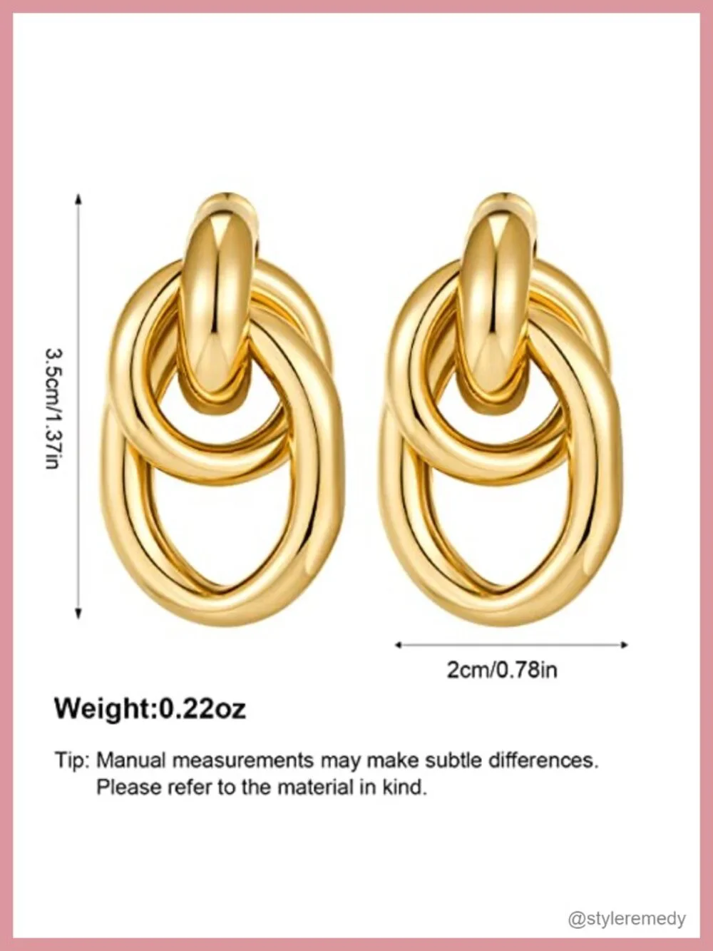 14K Gold Plated Chunky Drop Dangle Earrings Geometric Knot Link Statement